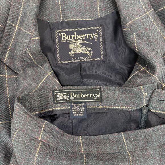 Vintage Burberrys Linen Navy Plaid Suit Size 4P - Picture 3 of 9